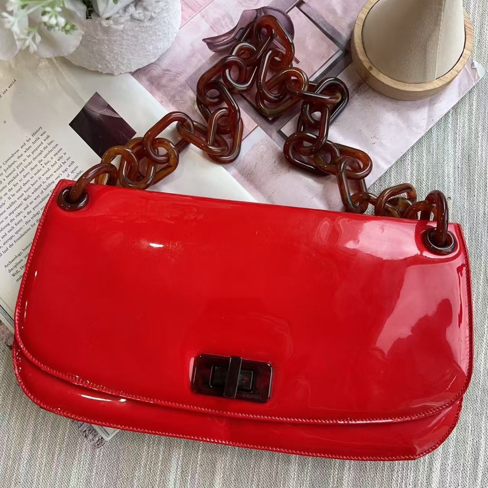 Prada Red Vernice  Madras Swing Shoulder Bag
